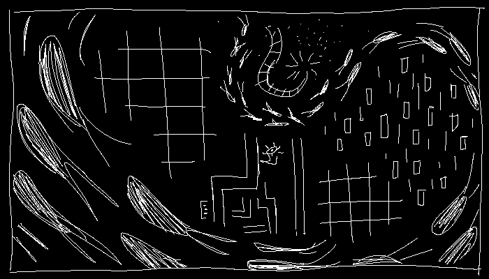 A different arc of neuronflies in a new location, watched by an overseer.