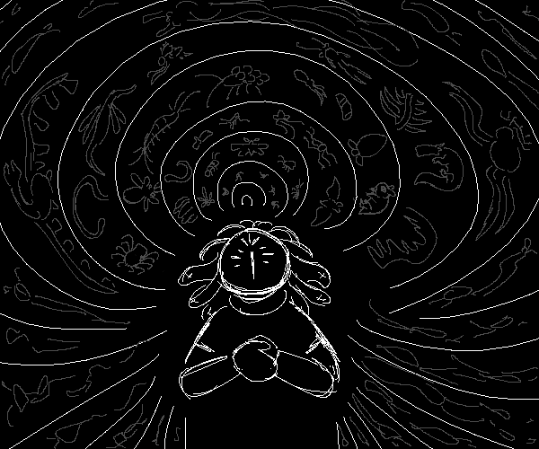 A child surrounded by abstract arcs.